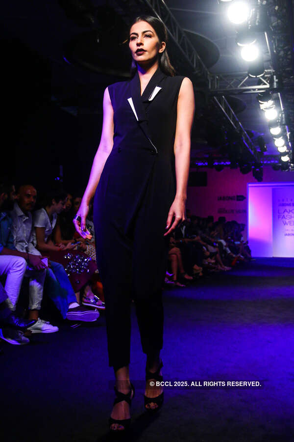 A model showcases a creation