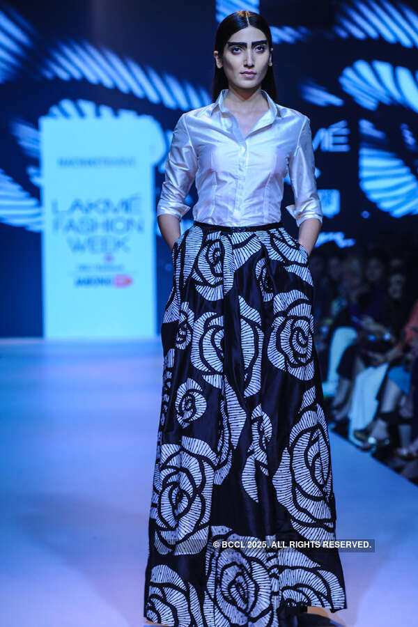 A model showcases a creation