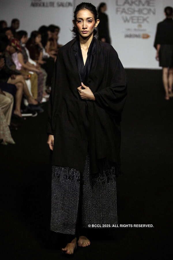 A model showcases a creation