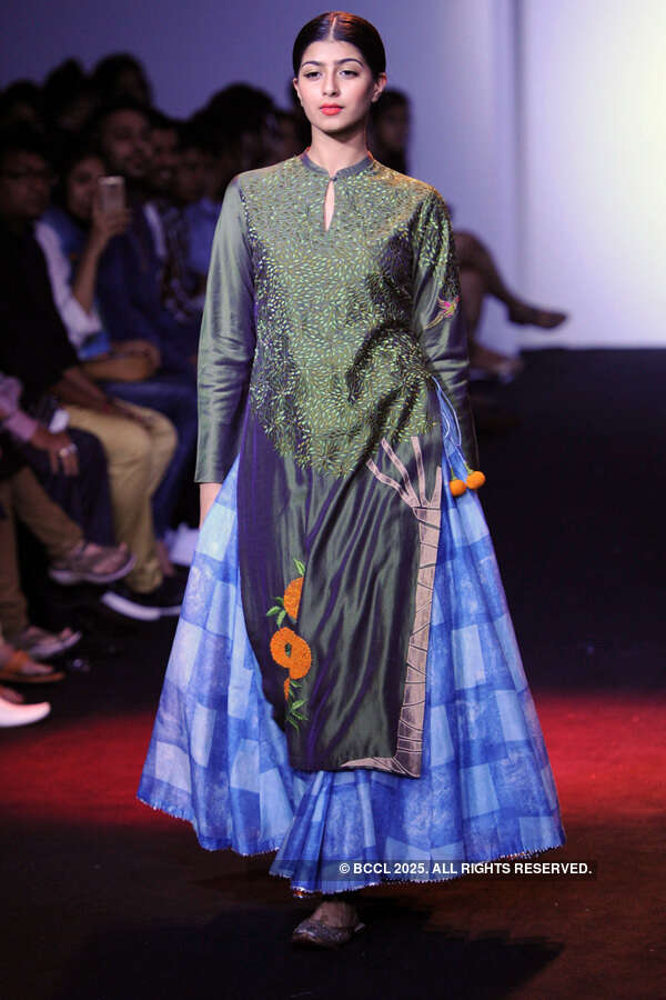 A model showcases a creation