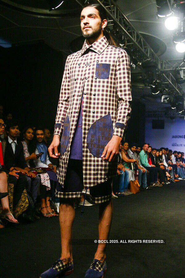 A model showcases a creation