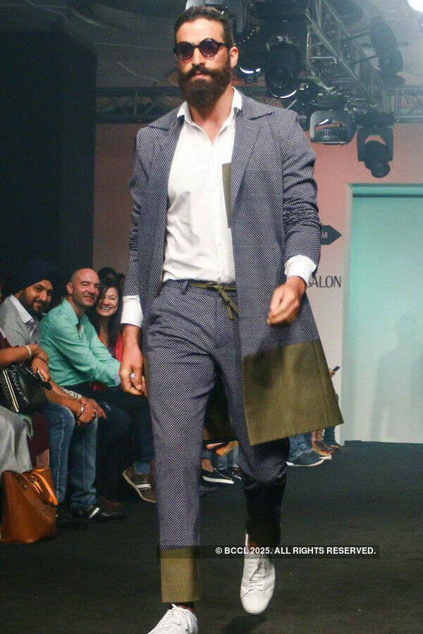 A model showcases a creation