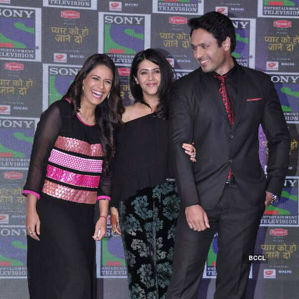 Mona Singh and Iqbal Khan with Ekta Kapoor during the launch of Sony TV
