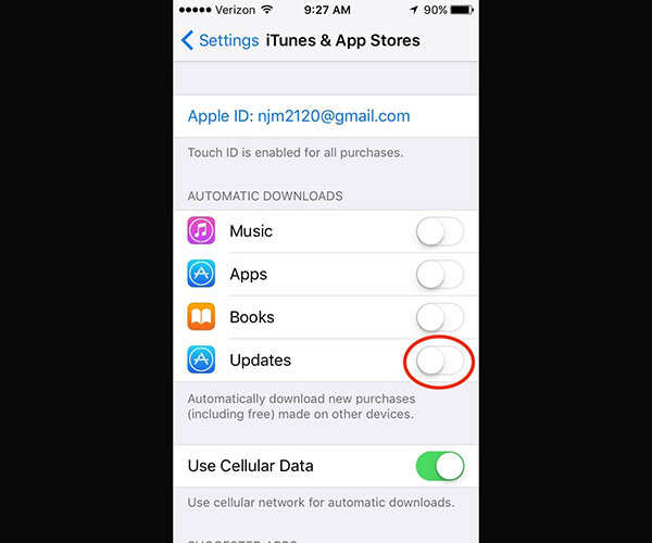 Turn off auto app updates