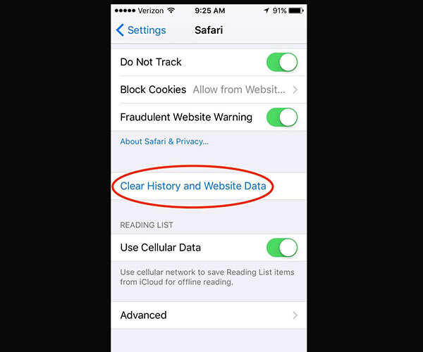 Empty Safari's cache