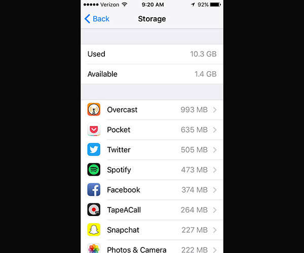 Delete apps that take up a lot of space