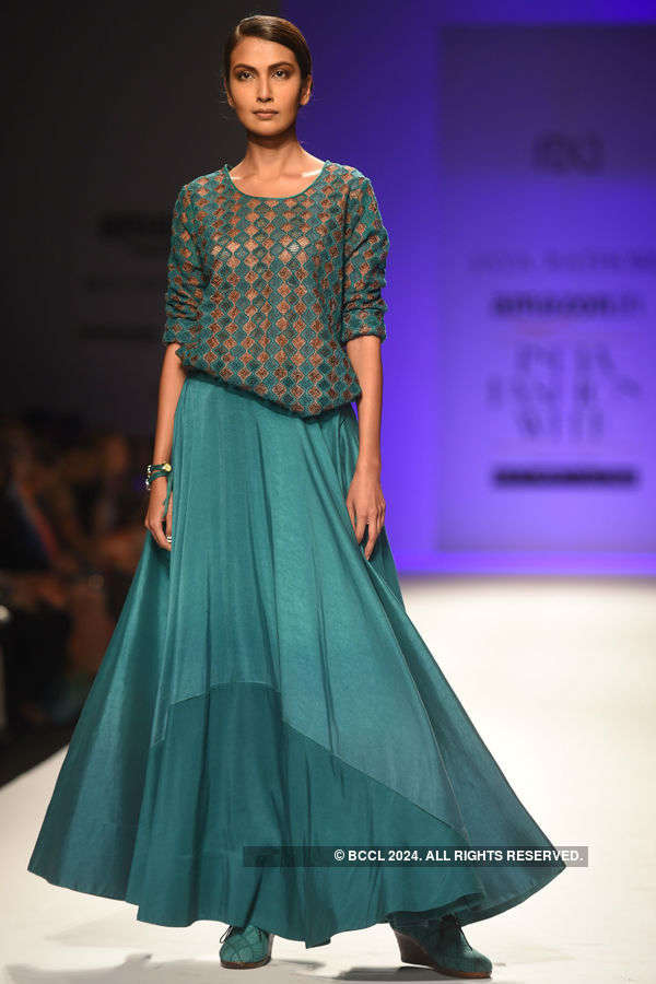 A model showcases a creation by designer Jaya Rathore on Day 5 of the ...