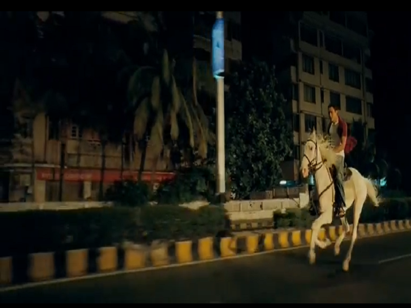 Jai Singh Rathore rides a horse to the airport