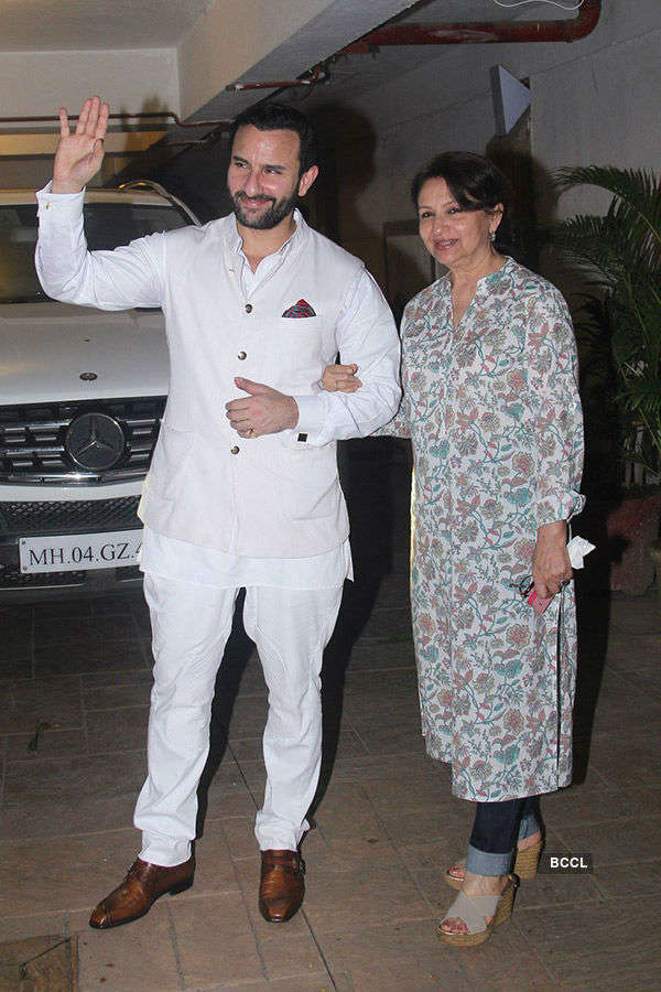 Saif Ali Khan poses with her mother Sharmila Tagore during the birthday ...