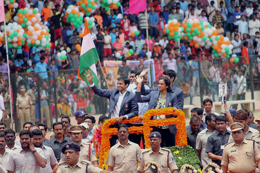 PV Sindhu receives grand welcome