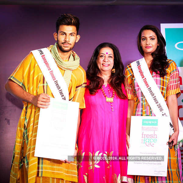 Oppo Bangalore Times Fresh Face 2016 Finalists Aishwarya Setty Alok Babu And Vinay Gowda Pose