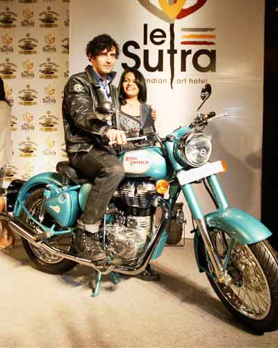 Vincent Fantauzzo sits on Royal Enfield's 'Classic 500' model at its event  on February 01, 2010 - Photogallery