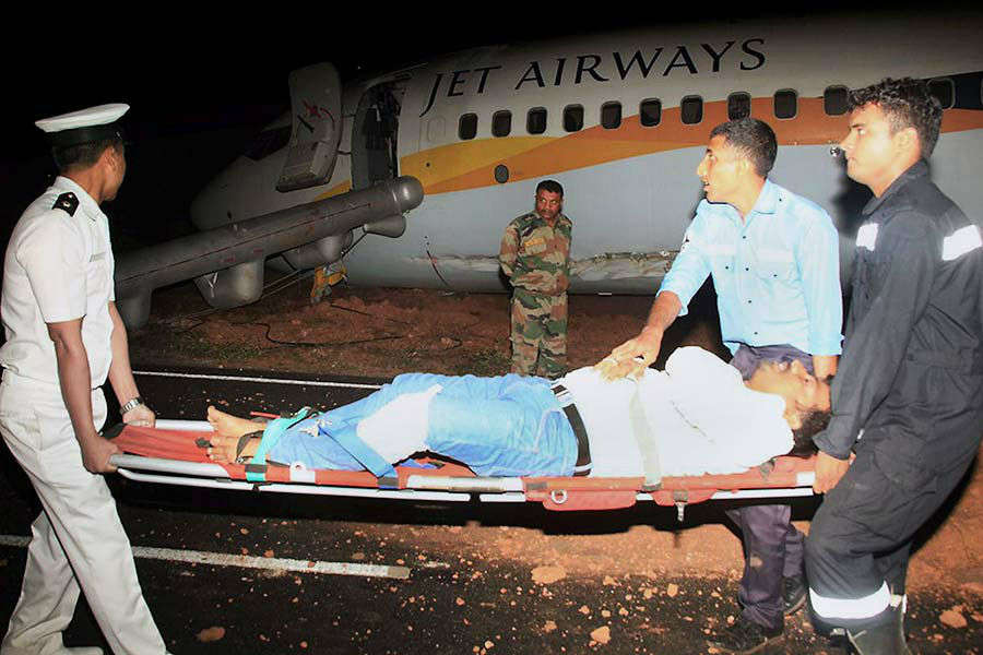 Jet Airways plane skids off Goa runway, 12 hurt