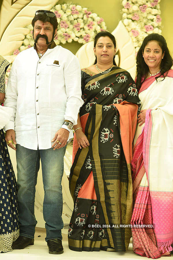 Actor Balakrishna and his wife Vasundhara at the wedding reception of