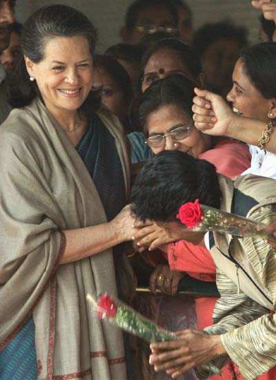 Sonia greeted by party workers