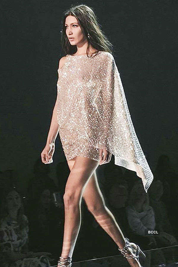 Bella Hadid flaunts sheer dress in fashion show