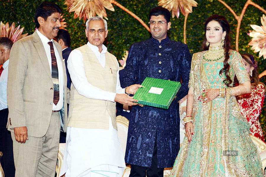 Dushyant Chautala and Meghna Ahlawat’s wedding reception