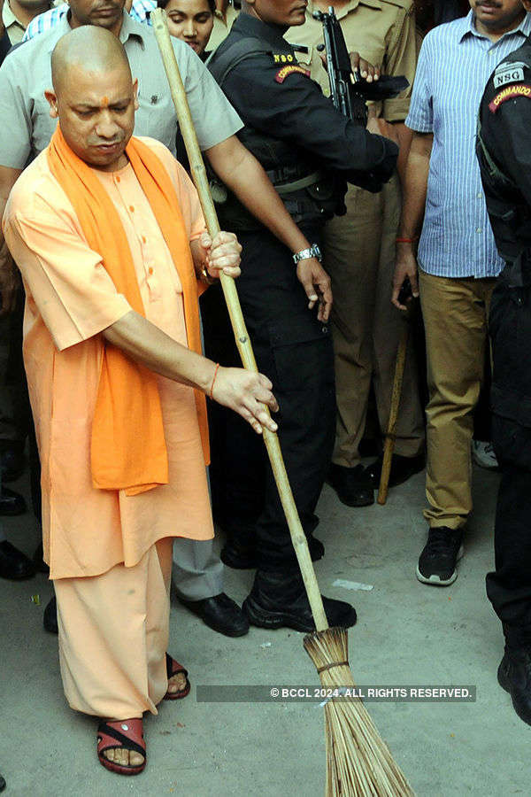 Yogi Aditynath wields broom for cleaner UP