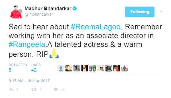 RIP Reema Lagoo, who will always be remembered for her contribution to Indian cinema...