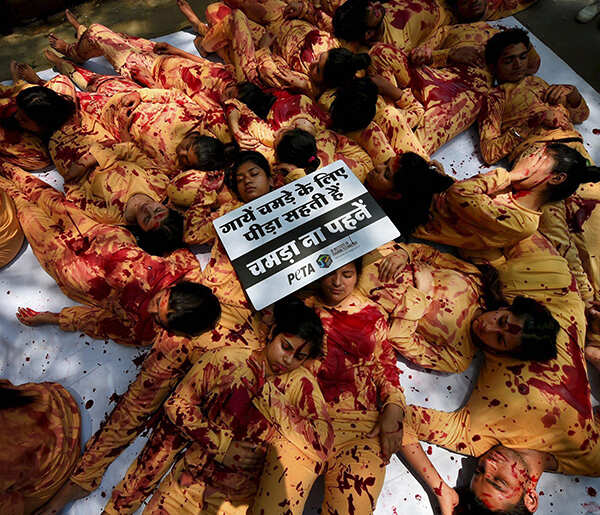 Volunteers holding a demonstration