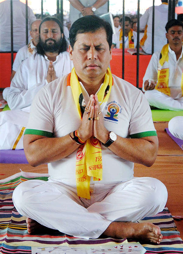 Sarbananda Sonowal practices yoga