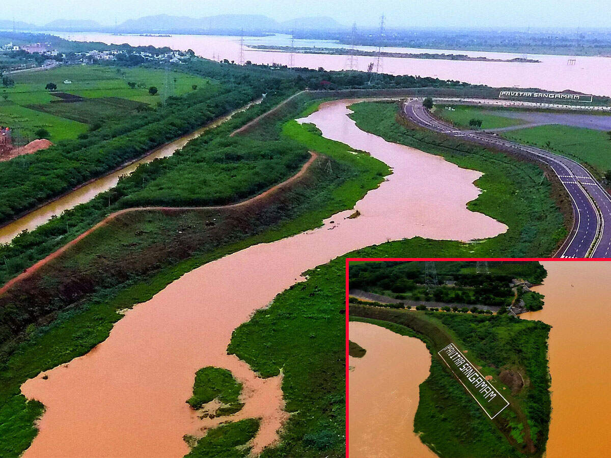 Breathtaking aerial view of interlinking of Godavari and Krishna rivers