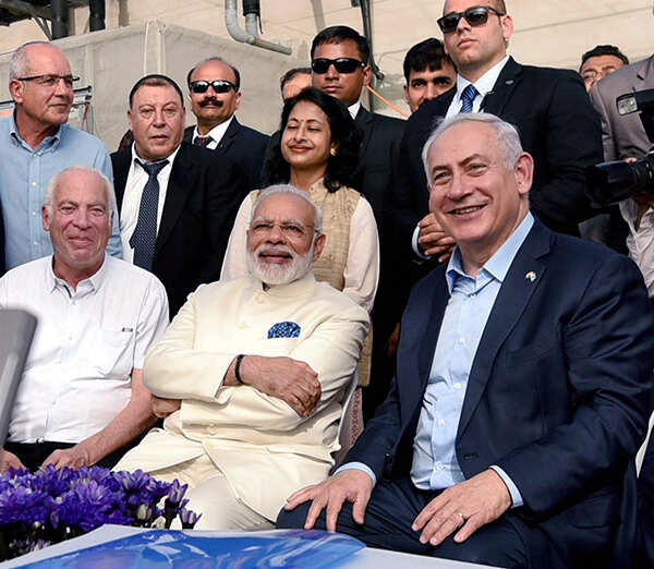 Narendra Modi with his Israeli counterpart Benjamin Netanyahu at the Danziger Flower Farm