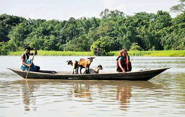 A villager rows his boat
