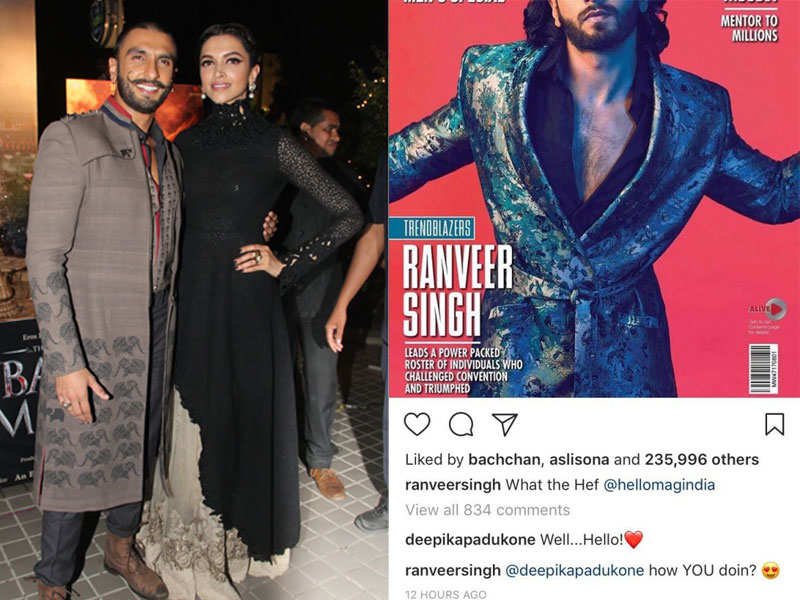 Ranveer Singh and Deepika Padukone exchange sweet nothings on Instagram