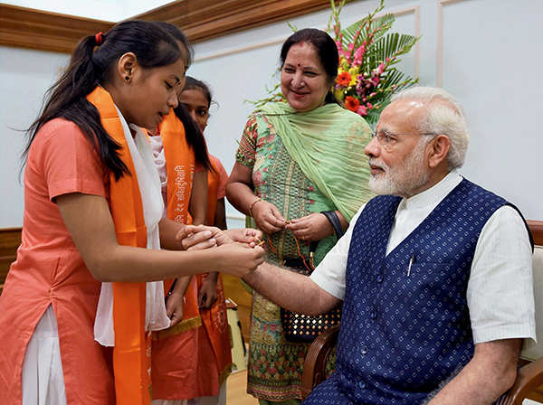 PM Modi celebrates Raksha Bandhan