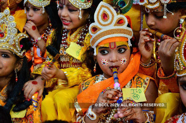 Cute kids dressed up as Lord Krishna