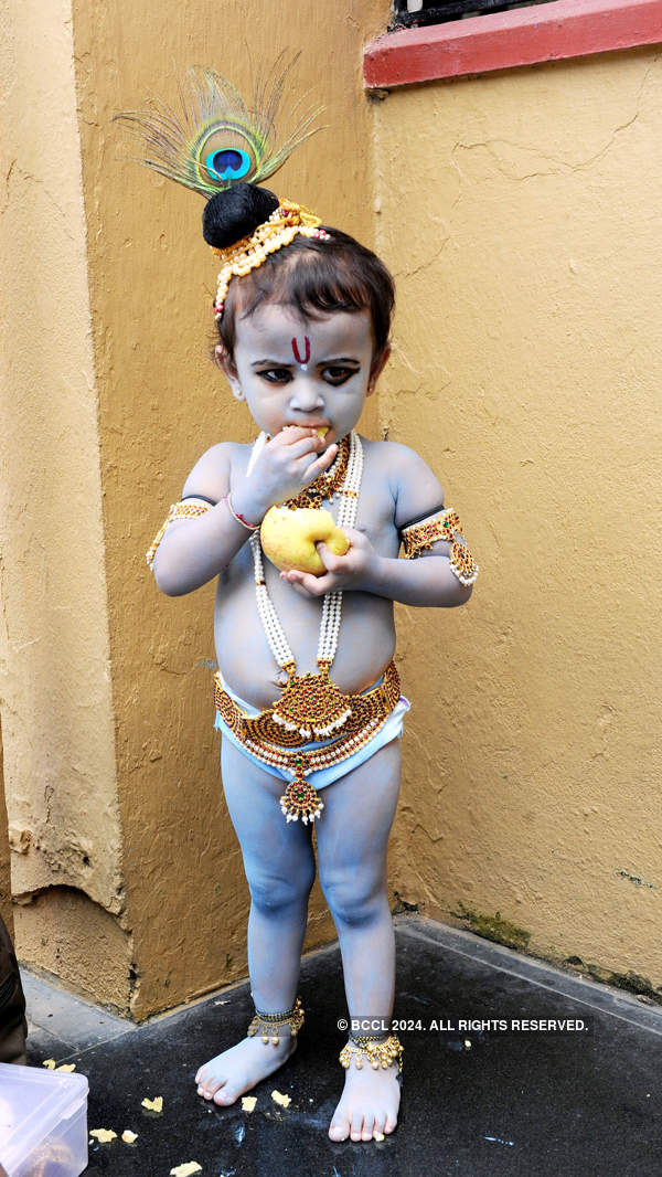 Cute kids dressed up as Lord Krishna
