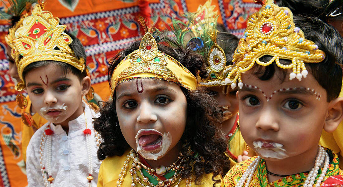Students dressed up as Lord Krishna