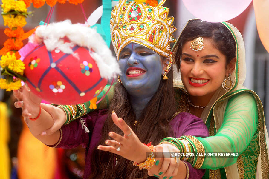 Students dressed up as Lord Krishna