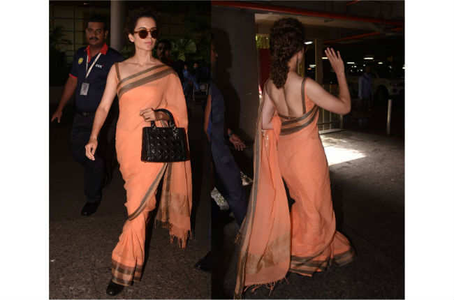 Kangana Ranaut wears a sari at the airport