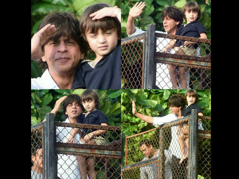 Pics: Shah Rukh Khan and AbRam wish fans outside Mannat on Eid al-Adha