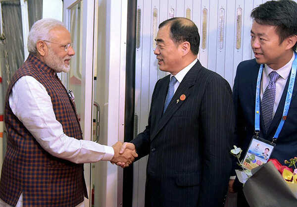 Prime Minister Narendra Modi being welcomed