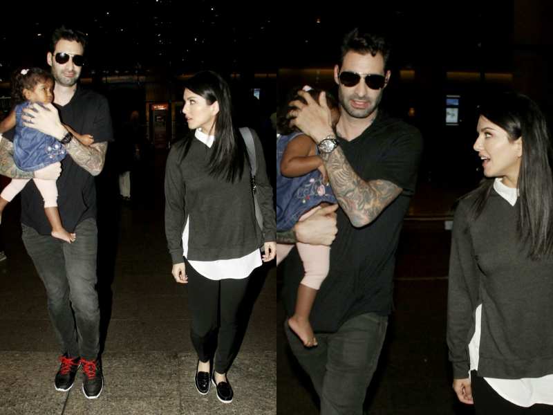 Pics: Sunny Leone and husband Daniel Weber spotted with their daughter Nisha at the airport