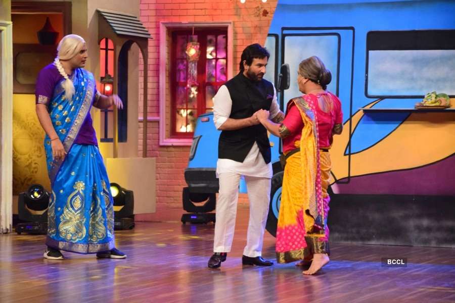 Saif Ali Khan and Mithun on the set of Drama Company