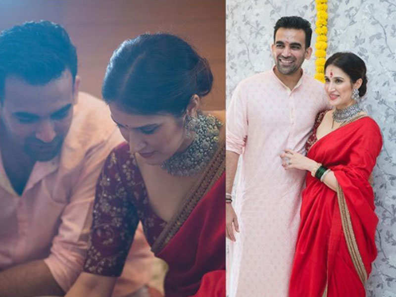 Newlyweds Sagarika Ghatge and Zaheer Khan pose for an all loved-up picture