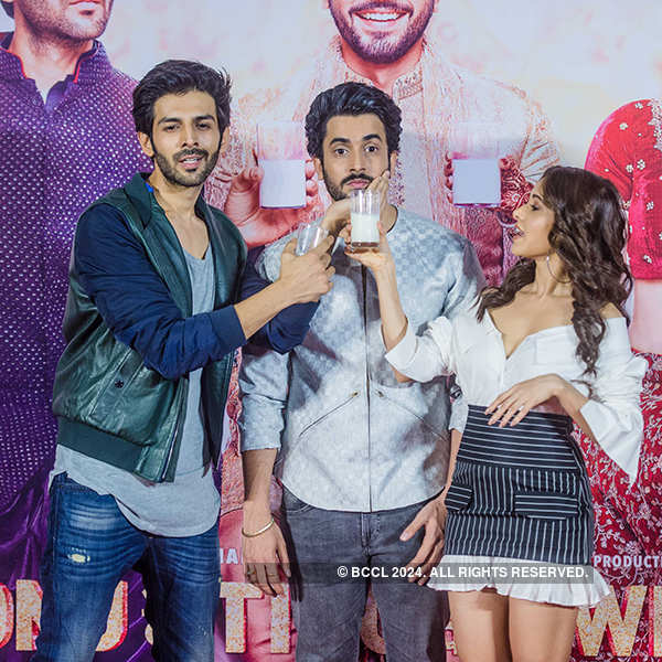 Kartik Aaryan Sunny Singh And Nushrat Bharucha During The Trailer Launch Of Bollywood Film