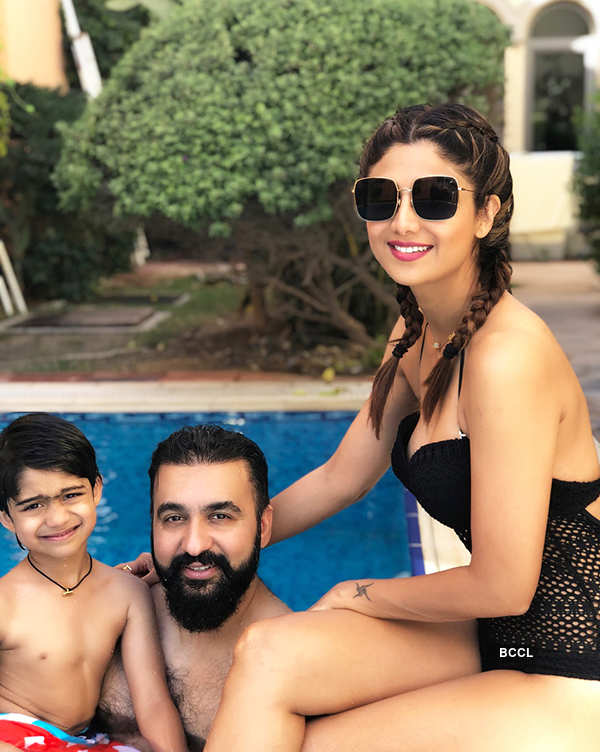 Shilpa Shetty chills by the pool with hubby & son in Dubai