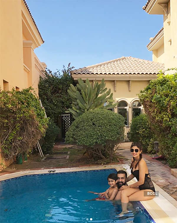 Shilpa Shetty chills by the pool with hubby & son in Dubai