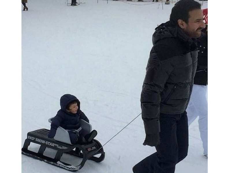 Pic: Taimur Ali Khan is super excited as father Saif Ali Khan takes him sledding