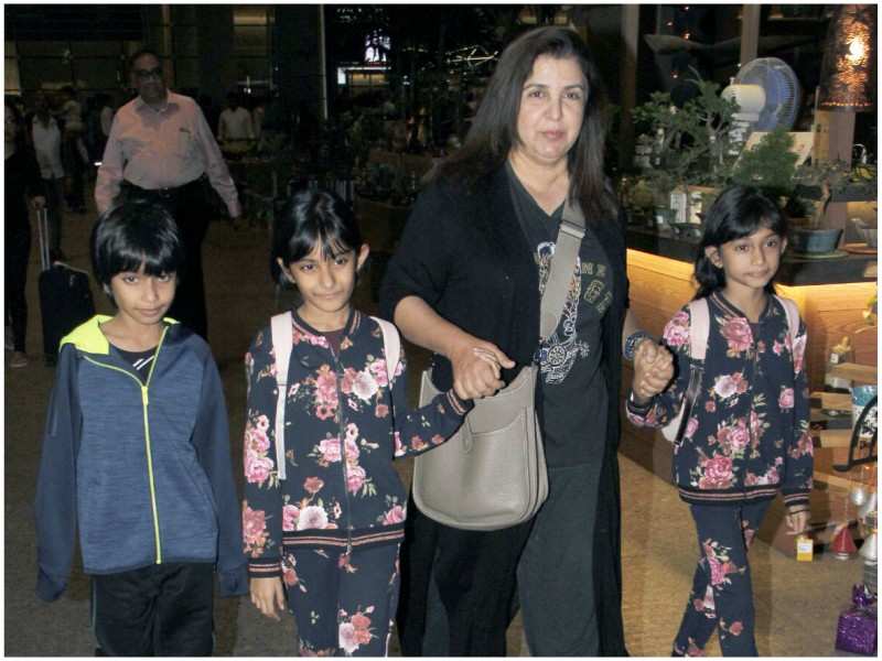 Pic Farah Khan Snapped With Her Triplets Outside Airport