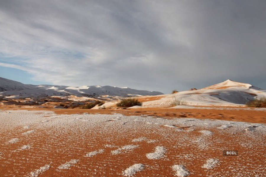 Rare snow falls in the Sahara Desert