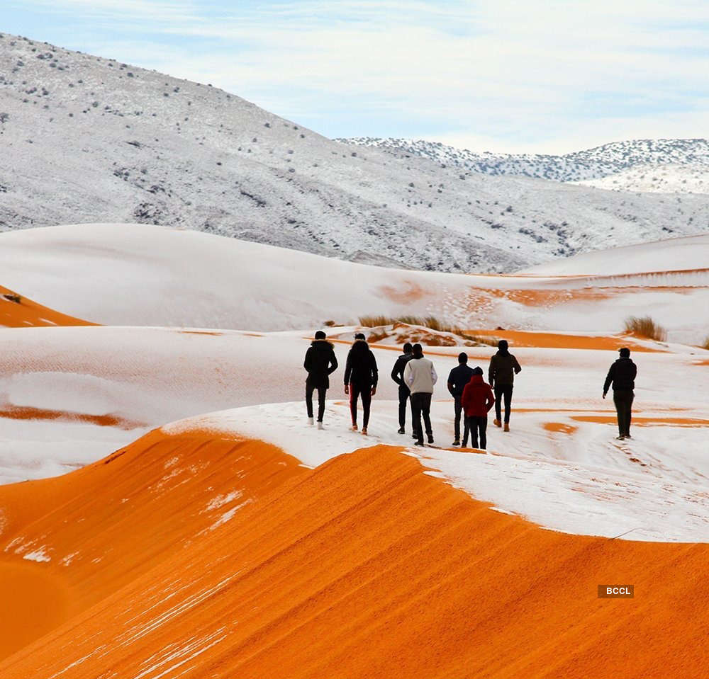 Rare snow falls in the Sahara Desert