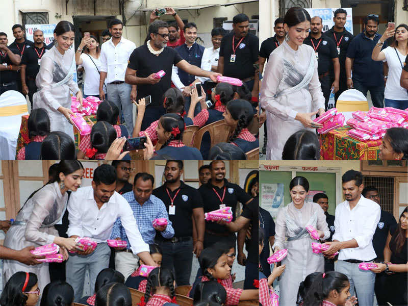 ‘PadMan’ actress Sonam Kapoor distributes sanitary pads to school girls