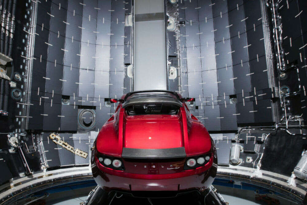 Elon Musk Tesla In Space Starman Rides Tesla Roadster Into