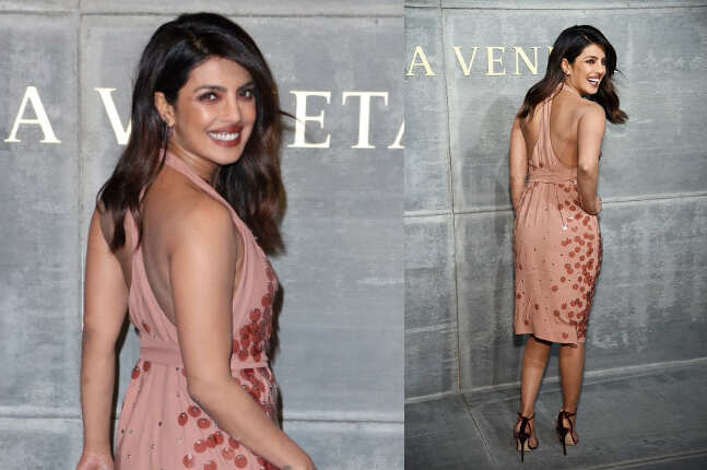 Priyanka Chopra Looks Every Bit Hot In This Nude Pink Dress Times Of India 